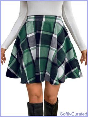 Pleated Plaid Mini Skirt High Waist Flowy A Line Short Skirt